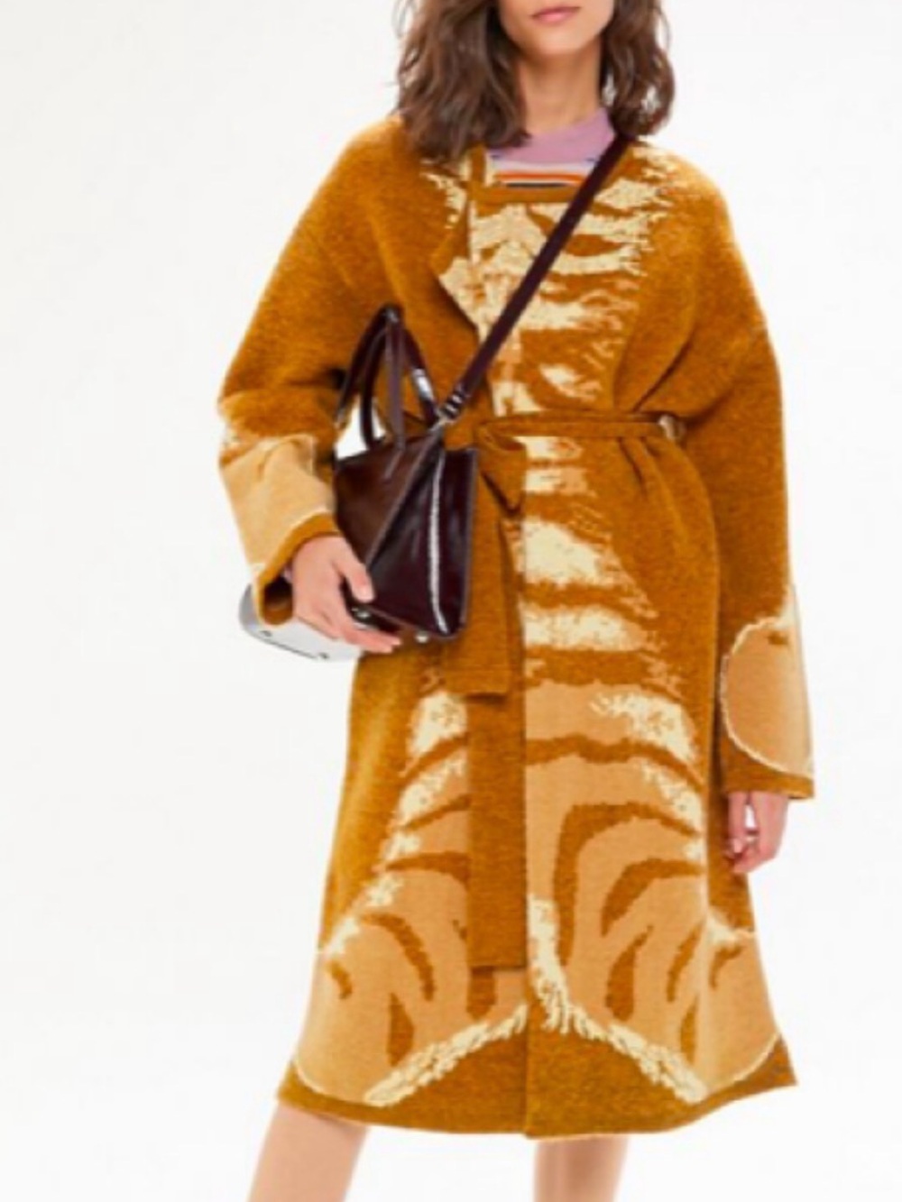 New heavyweight knit duster cardigan with tiger print from Urban Outfitters.